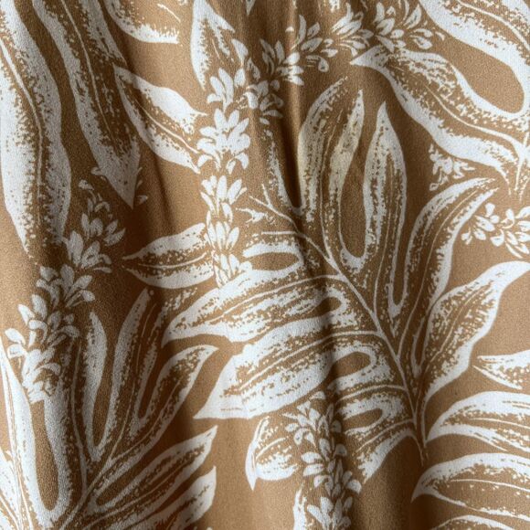 Hula Bay Shirt Womens XL Tan White Tropical Leaf Print Short Sleeve Monsterra - Picture 4 of 10